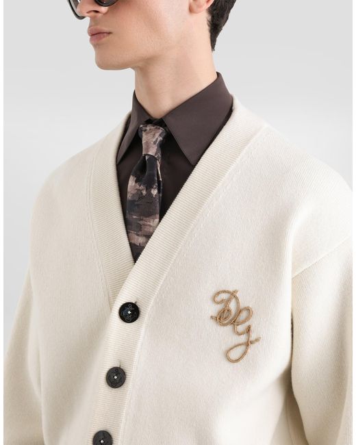 Dolce & Gabbana Cardigan Aus Schurwolle Mit Logo in Natural für Herren