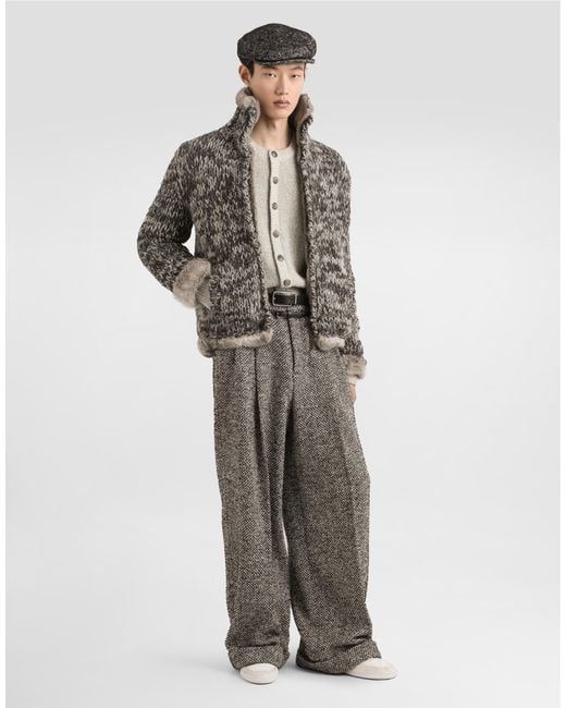 Dolce & Gabbana Fischgräten-Hose Mit Falten in Gray für Herren