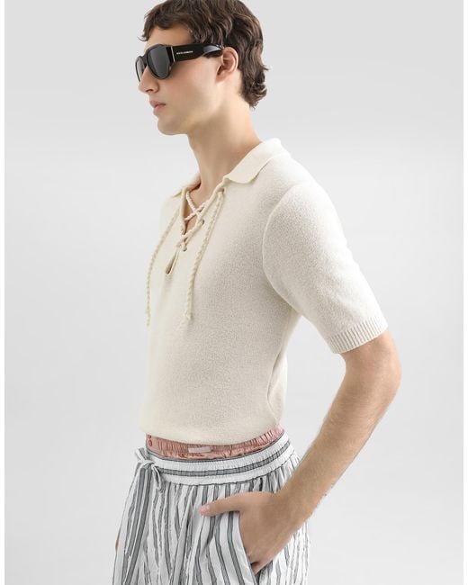 Dolce & Gabbana Natural Serafino Pullover With Drawstring for men
