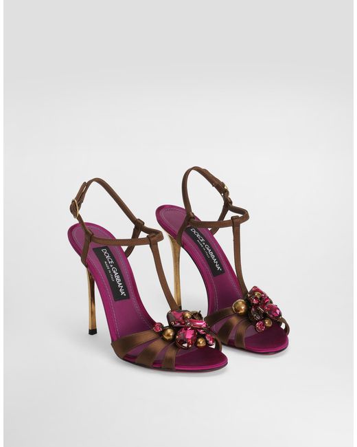 Dolce & Gabbana Pink Keira 2.0 Satin Sandals With Embellishments