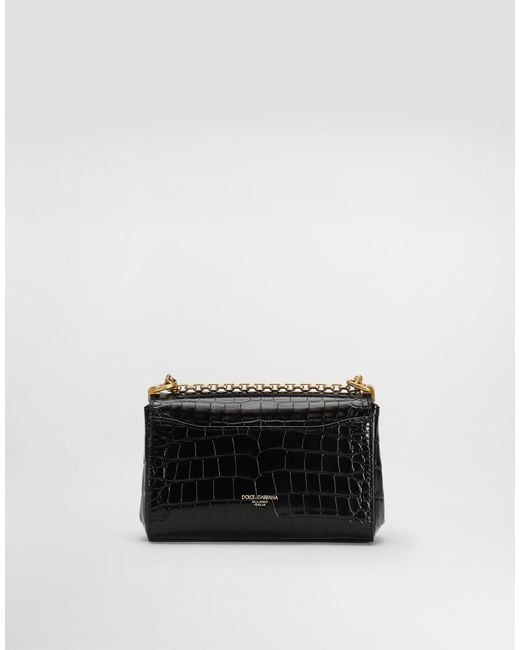 Dolce & Gabbana White Mini City Bag Marlene Aus Glänzendem Alligatorleder