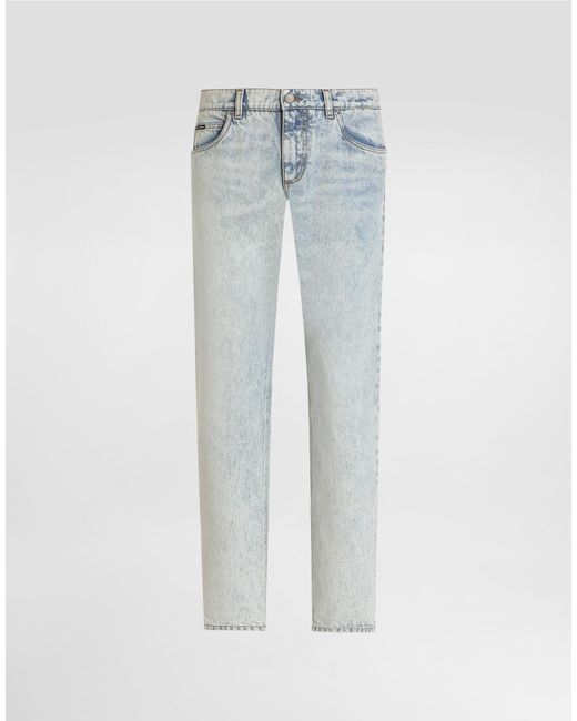 メンズ Dolce & Gabbana ロゴプレート コットン レギュラーフィットジーンズ Blue