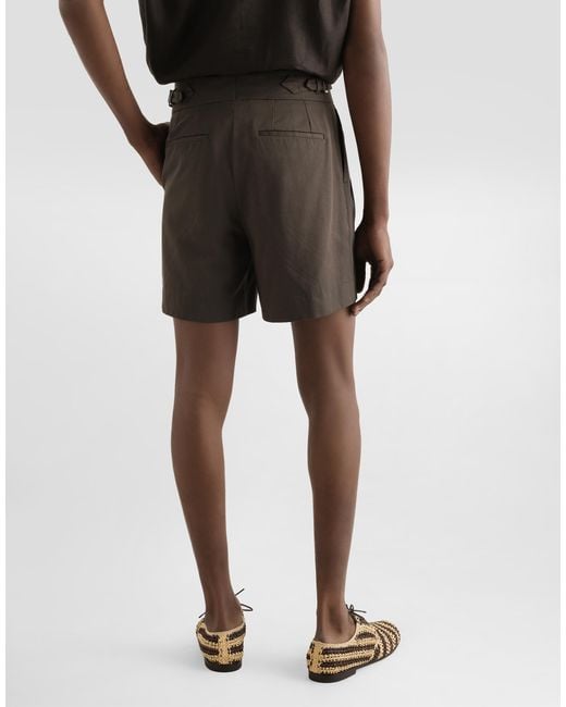 Dolce & Gabbana Kurze Bermudas Mit Doppelter Bundfalte Aus Baumwollgabardine in White für Herren