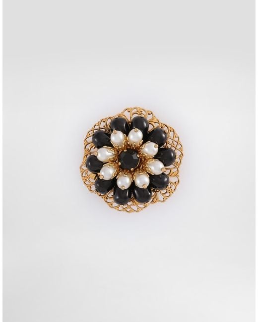 Dolce & Gabbana White Metal Brooch With Rhinestones for men