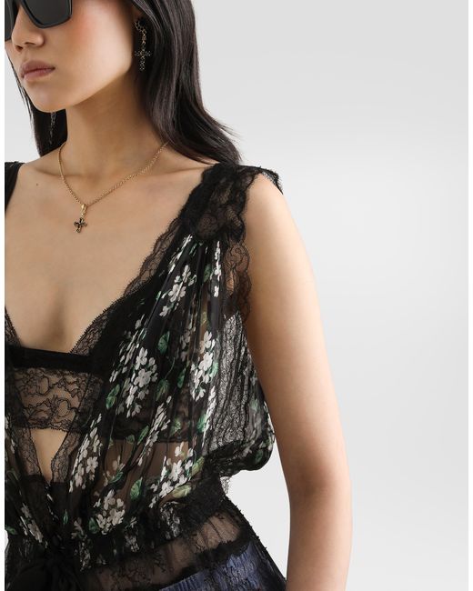 Dolce & Gabbana White Geranium Bouquets-Print Chiffon Dressing Gown