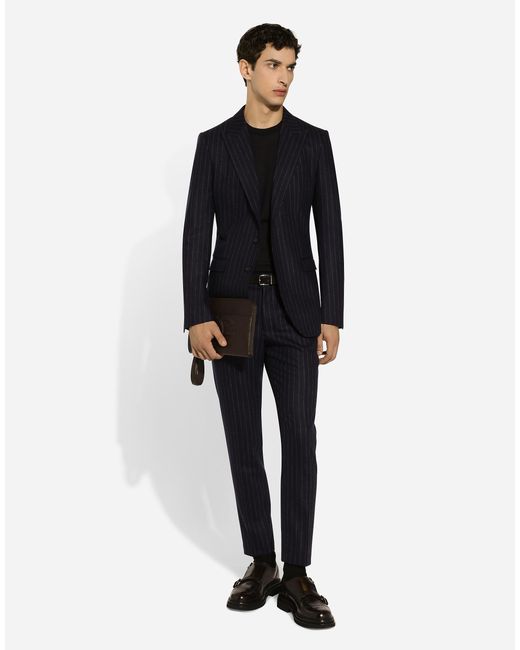 Dolce & Gabbana Black Single-Breasted Pinstripe Flannel Taormina-Fit Jacket for men