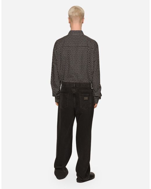 Dolce & Gabbana Oversize-Hemd Aus Popeline Dg-Logoprint in Black für Herren