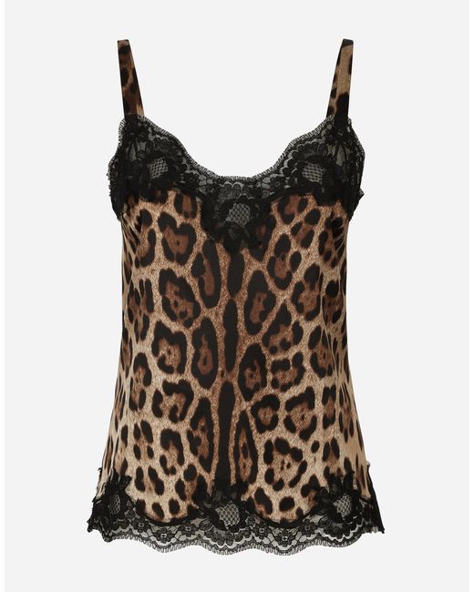 Dolce & Gabbana ランジェリートップ レオパードプリントサテン レース Black