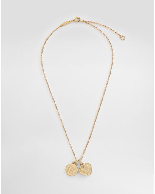 Dolce & Gabbana White Necklace With Heart Charm And Logo Medal