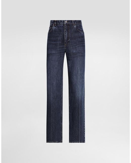 メンズ Dolce & Gabbana ロゴエンブロイダリー オーバーサイズ コットン ジーンズ Blue