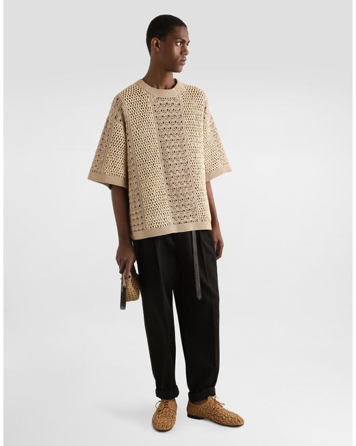 Dolce & Gabbana Häkelpullover Mit Rundhalsausschnitt Aus Baumwolle Und Viskose in Natural für Herren