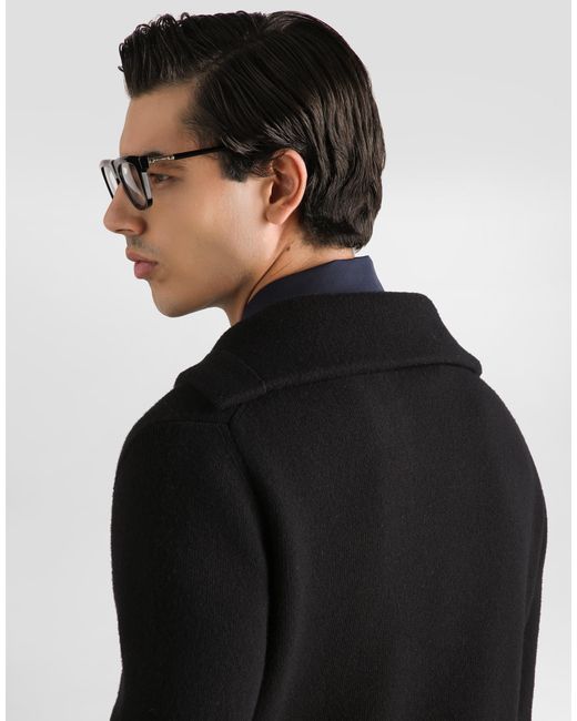 Dolce & Gabbana Black Virgin Wool Cardigan With Embroidery for men