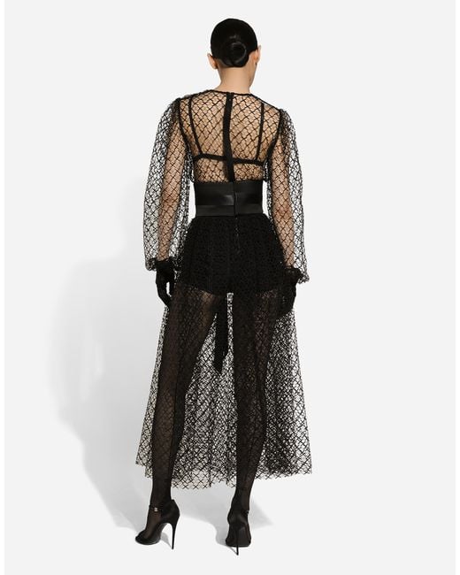 Dolce & Gabbana Black Mesh Corseted Midi Dress
