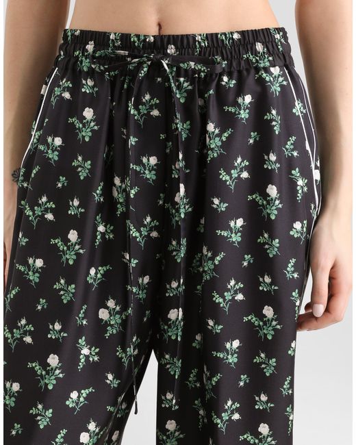Dolce & Gabbana Multicolor Roses And Lilies Of The Valley-Print Twill Vanity Trousers