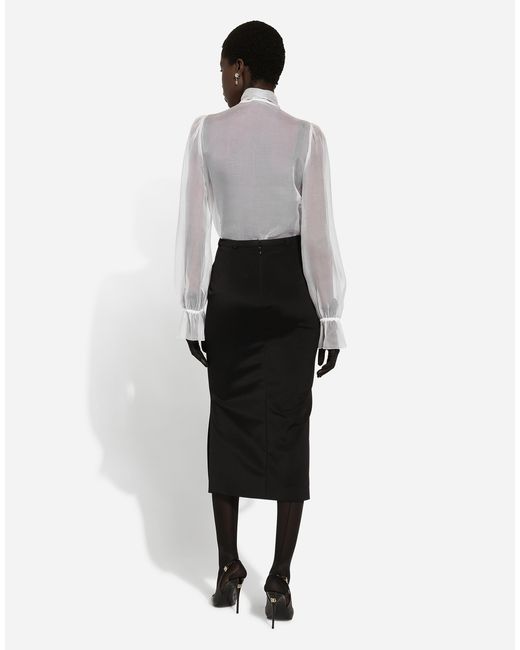 Dolce & Gabbana White Organza Pussy-Bow Shirt With Lace Appliqués