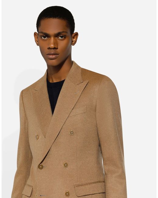 Dolce & Gabbana Brown Double-Breasted Silk/Cashmere Taormina-Fit Jacket for men