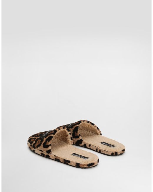 Dolce & Gabbana Brown Leo-Print Dg Hotel Terry Slippers for men