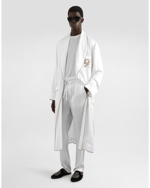 Dolce & Gabbana White Silk Robe With Embroidery for men