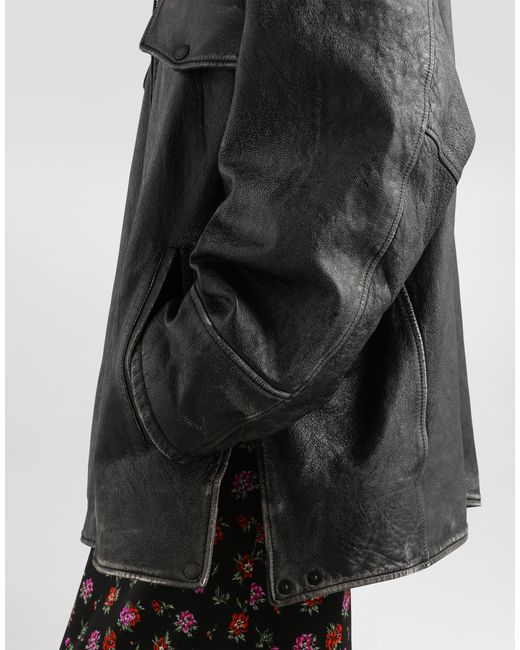 Dolce & Gabbana Black Vintage-Effect Leather Jacket