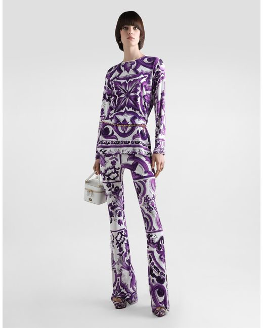 Dolce & Gabbana Majolica-Print Flared Trousers White