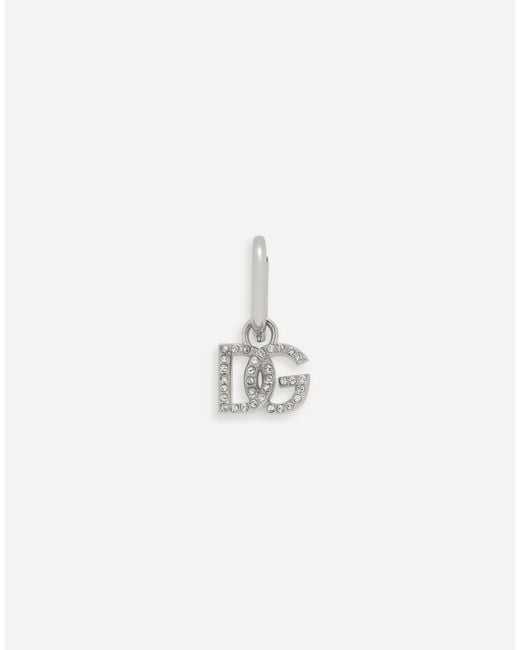 Dolce & Gabbana White Crystal-Embellished Logo-Charm Hoop for men