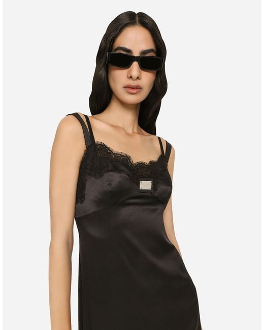Long Satin Slip Dress With The Tag di Dolce & Gabbana in White