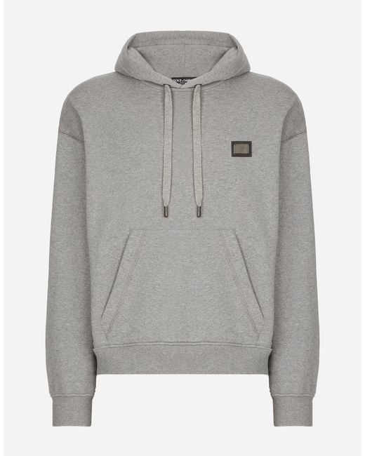 Dolce & Gabbana Gray Jersey Hoodie With Branded Tag for men