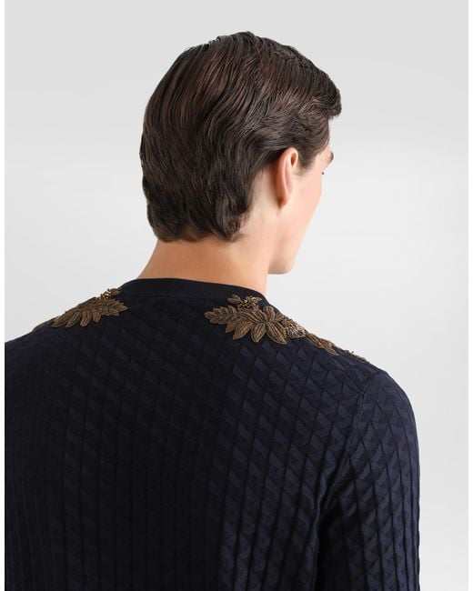 Dolce & Gabbana Blue Micro-Dot Stitch Silk Pullover for men