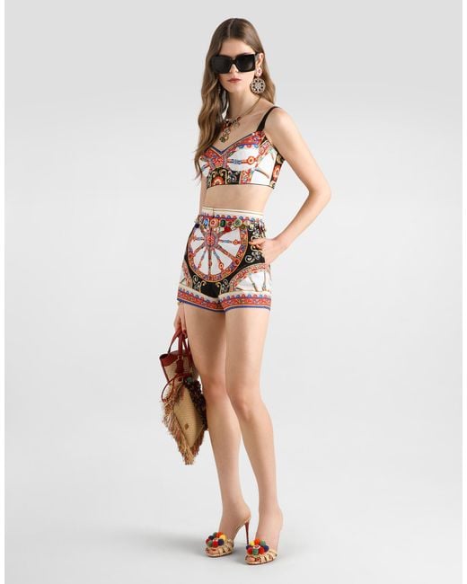 Dolce & Gabbana White Carretto-Print Poplin Shorts