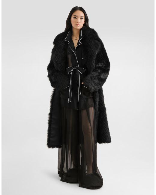 Dolce & Gabbana Black Single-Breasted Shearling Coat