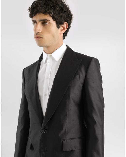 メンズ Dolce & Gabbana ダブルブレスト ミカドシャンタンシルク スーツ Black
