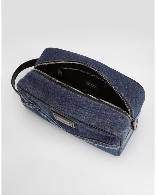 Dolce & Gabbana Blue Denim Patchwork Necessaire for men