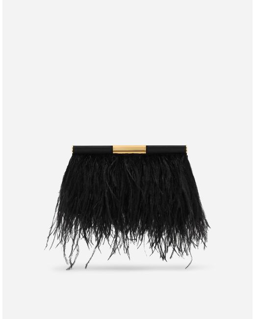 Dolce & Gabbana Black Feathered Satin Marlene Shoulder Bag