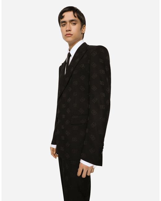 メンズ Dolce & Gabbana シングルブレストブレザー シチリアフィット ウール Dgジャカード Black
