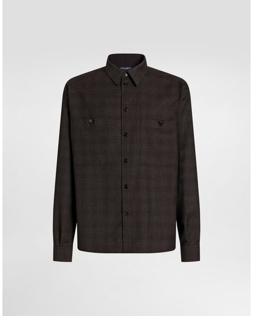 Dolce & Gabbana Black Glen Plaid Saxony Shirt for men