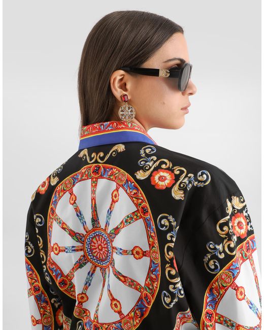 Dolce & Gabbana White Carretto-Print Cotton Poplin Shirt
