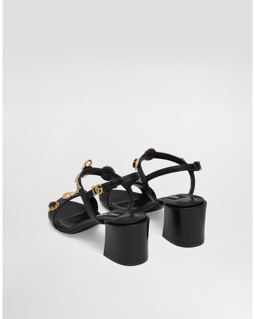 Dolce & Gabbana Black Sandals With Embroidery And Stones