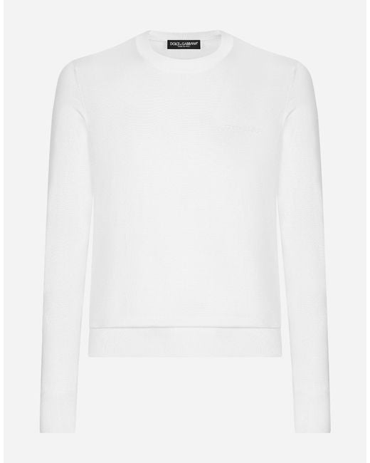 Dolce & Gabbana Rundhalspullover Aus Seide Mit -Logo in White für Herren