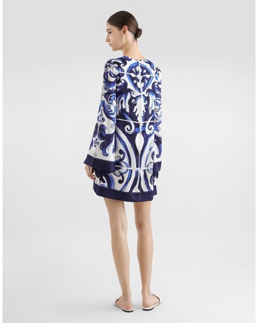 Dolce & Gabbana Blue Dg Exclusive Majolica- Charmeuse Dress