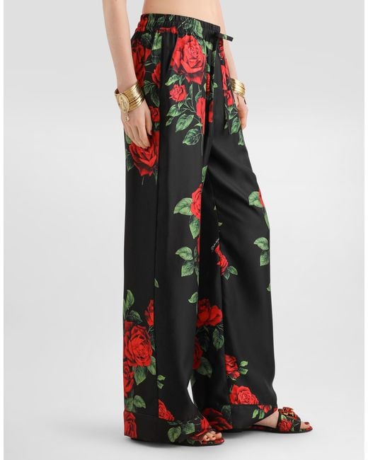 Pantalon Vanity En Soie À Imprimé Roses Dolce & Gabbana en coloris Red
