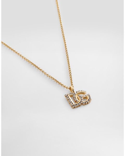 Dolce & Gabbana White Fine Link Necklace With Rhinestone-Detailed Dg Logo
