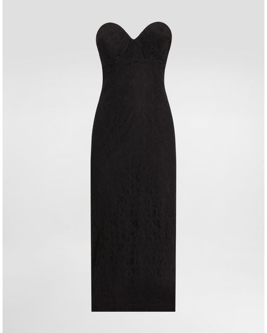 Dolce & Gabbana Black Strapless Lace Dress With Conical Cups