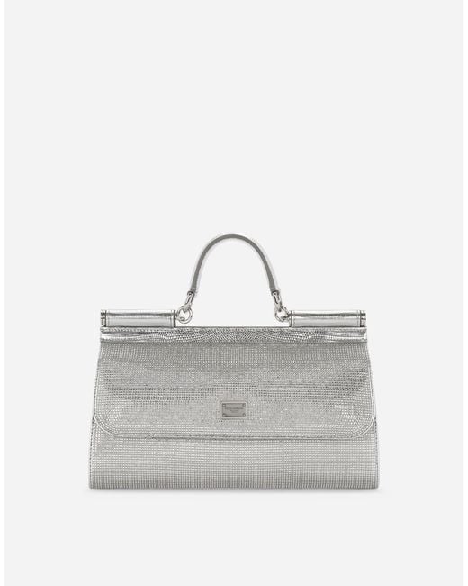 Dolce & Gabbana Gray Satin Sicily Bag With Fusible Rhinestones