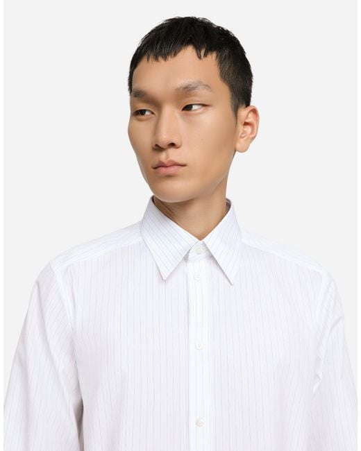 Dolce & Gabbana White Striped Cotton Martini-Fit Shirt for men