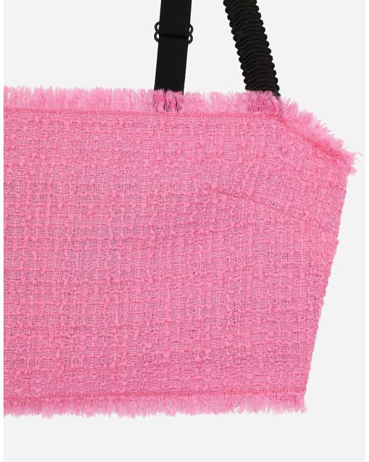 Dolce & Gabbana Pink Raschel Tweed Crop Top With Straps
