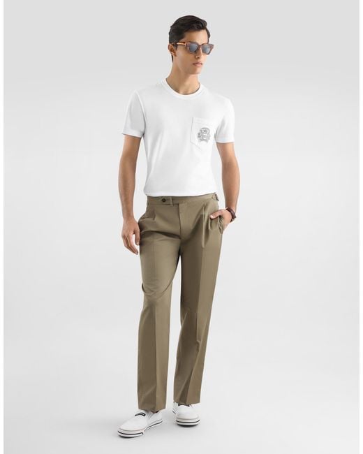 Dolce & Gabbana White Cotton T-Shirt With Embroidery for men