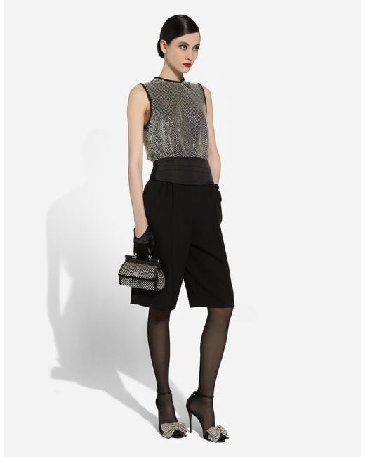 Dolce & Gabbana Black Striped Wool-Silk Wide-Leg Shorts