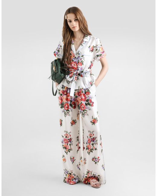 Dolce & Gabbana White Flower Bouquet-Print Twill Vanity Shirt