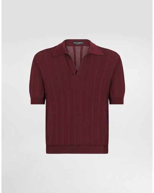 Dolce & Gabbana Red Short-Sleeved Cotton Openwork Polo-Shirt for men