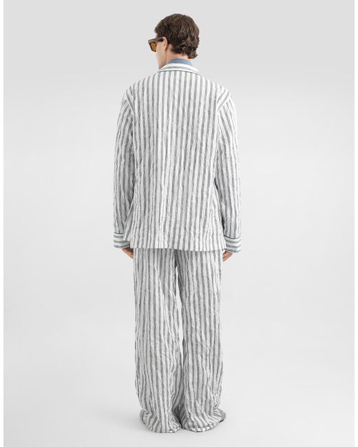 Dolce & Gabbana White Crinkled Striped Poplin Vanity Trousers for men